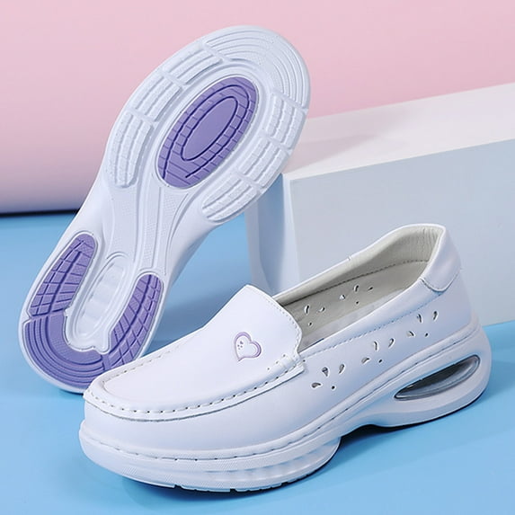 Office Shoes, Women Shoes, Womens Shoes, Shoes for Women, Women's Nursing Shoes,Waterproof Slip-Resistant Healthcare Restaurant Hospital Work Teacher Lightweight Leather Loafers, Light Purple 6.5