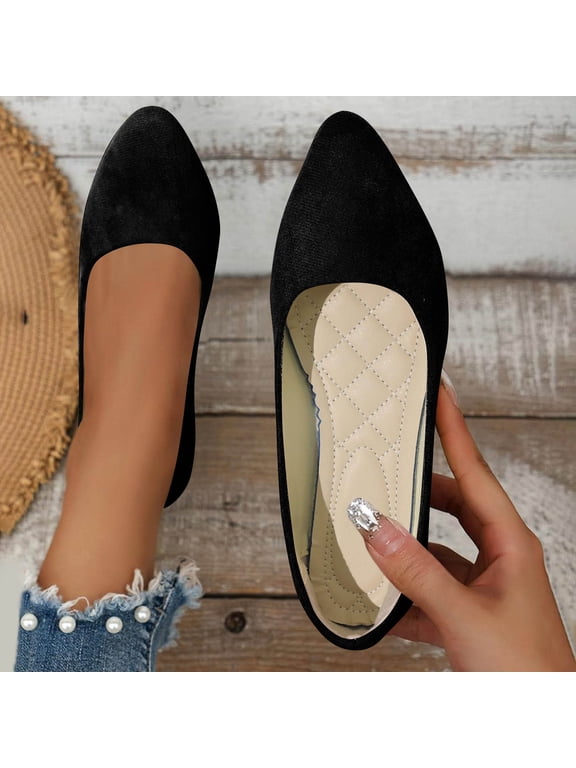 Office Shoes, Womens Walking Shoes, Walking Shoes Women Slip On, Flat Shoes for Women Slip On Comfortable Walking Ballerina Shoes Ladies Cute Ballet Flats Pumps Low Wedge Dolly Shoes, Black 6.5
