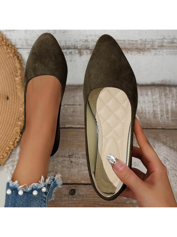 Office Shoes, Womens Walking Shoes, Walking Shoes Women Slip On, Flat Shoes for Women Slip On Comfortable Walking Ballerina Shoes Ladies Cute Ballet Flats Pumps Low Wedge Dolly Shoes, Army Green 5.5