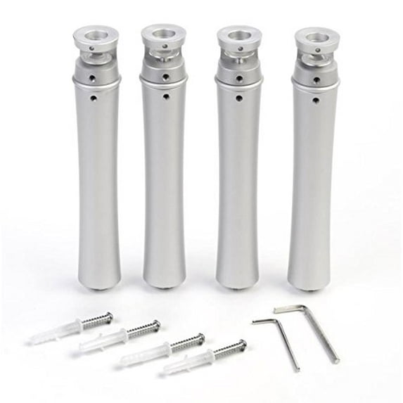 Office Sign Standoffs, Edge Grip, 6"L x 1"W, Round, 4 Standoffs, Hardware Included (Silver Aluminum) (SOBUF6SV)