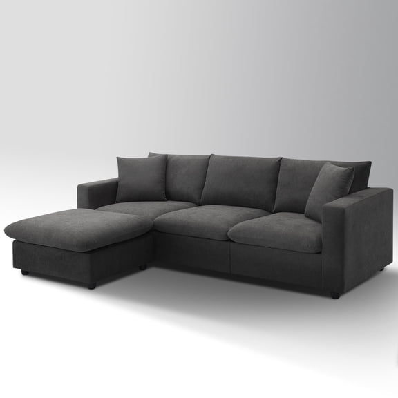 METIS WONG Office Sofa 101 L-Shaped Modular Sectional in Grey Polyester with 2 Cushions. 4-Seat Cloud Couch & Multi-Purpose Ottoman for Reception/Commercial.