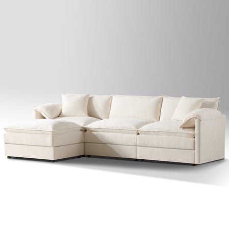 METIS WONG Office Sofa 103? L-Shaped Modular Sectional in Beige Chenille with Matching Cushions. 4-Seat Cloud Couch & Ottoman for Reception/Commercial.