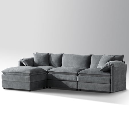 METIS WONG 103" Modular L-Shaped Sectional Sofa, Dark Gray Chenille Fabric with Matching Cushions, 4-Seat Cloud Couch & Movable Ottoman.