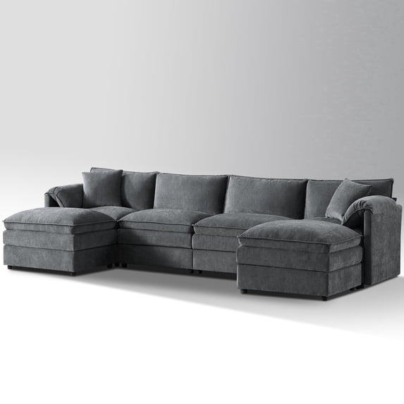 METIS WONG 136" U-Shaped Modular Office Sectional Sofa. Features 2 cushions, a 6-seat business cloud couch, and 2 movable ottomans, ideal for commercial reception areas.
