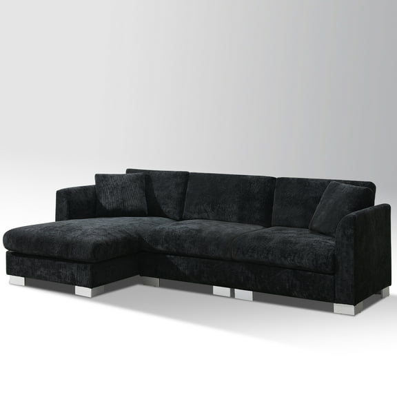 Office Sofa, 96" L-Shaped Modular Sectional Reception Sofa with 2 Matching Cushions, Black Chenille Fabric, 4-Seat Business Cloud Couch with Office Recliner Chair for Reception, Commercial