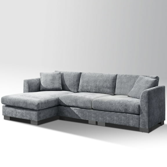 Office Sofa, 96" L-Shaped Modular Sectional Reception Sofa with 2 Matching Cushions, Gray Chenille Fabric, 4-Seat Business Cloud Couch with Office Recliner Chair for Reception, Commercial