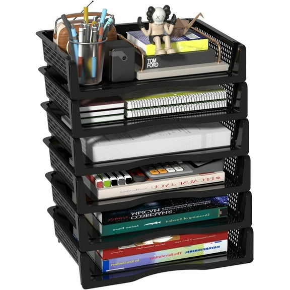 Office Stackable Letter Tray, Plastic Stackable Paper Storage Basket Tray, Black
