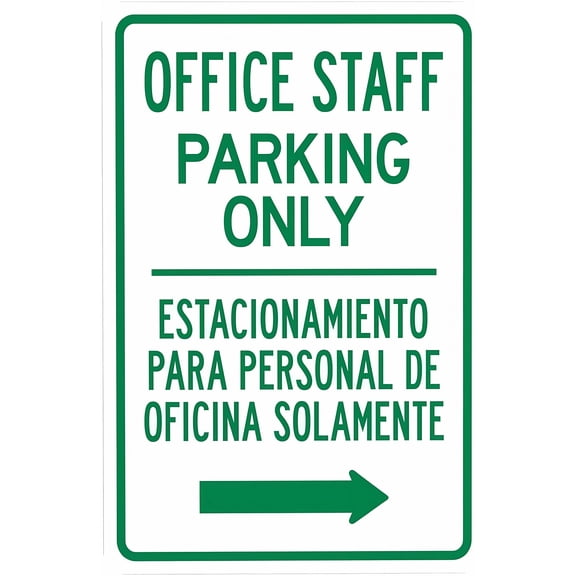 Office Staff Parking Only Right Arrow Bilingual Sign 8"x12" - Security Metal Wall Decor for Business Office Yard Street Road Home