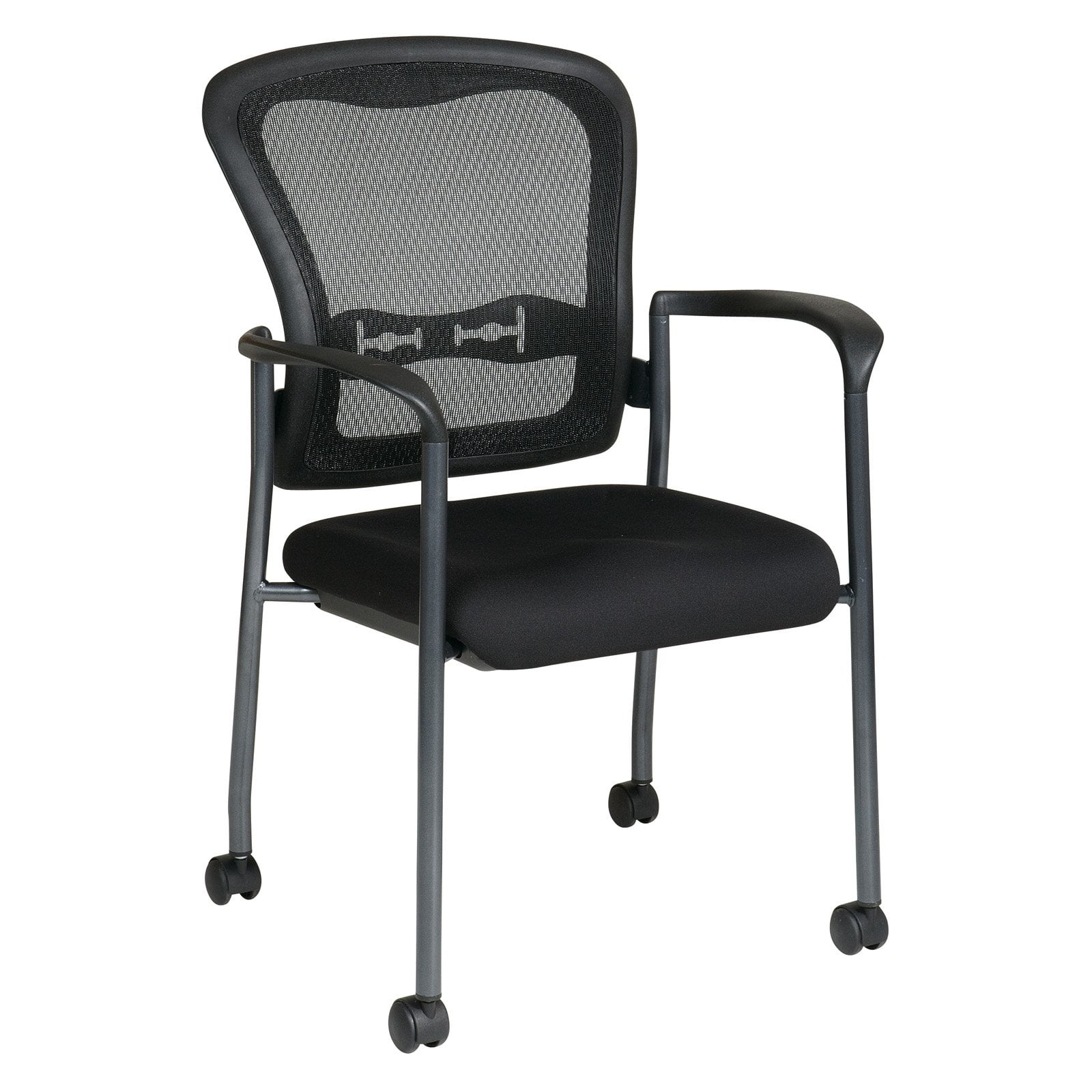 Black Mesh and Fabric Stacking Office Chair with Arms