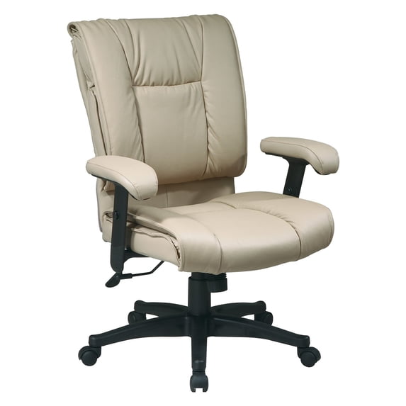 Work Smart Deluxe Mid Back Executive Deluxe Coated Tan Leather Chair with Pillow Top Seat and Back