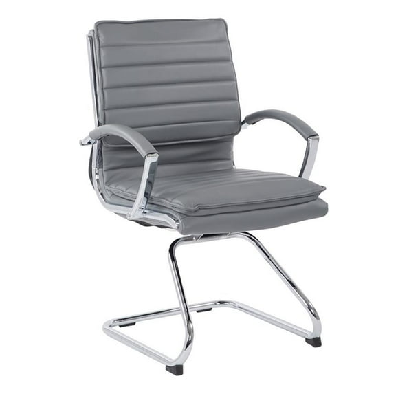 Office Star Guest Faux Leather Chair in Charcoal with Chrome Base