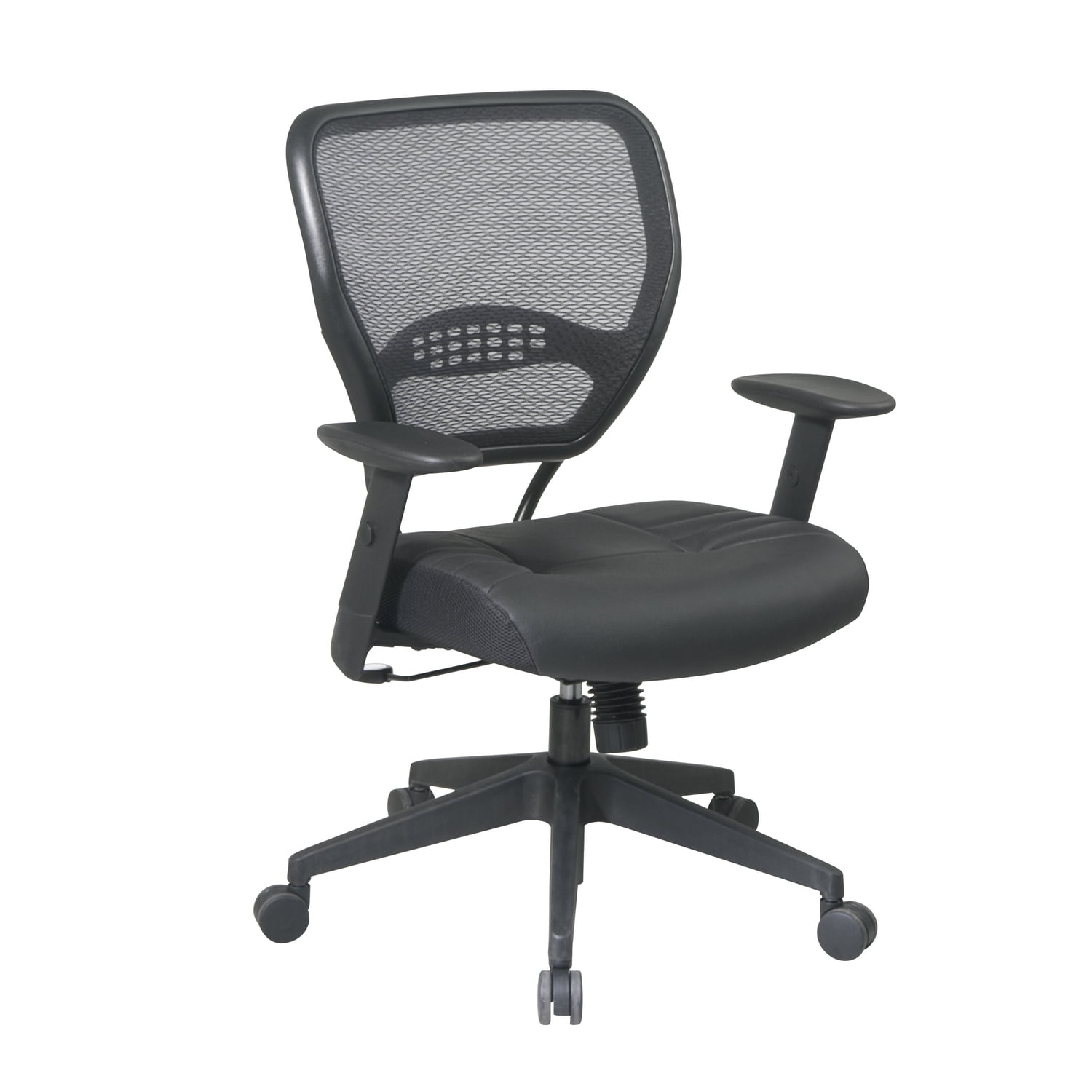 Managerial Chair Desk Chair, Adjustable Arms, 19" to 25" Height, Leather, Black 5700E