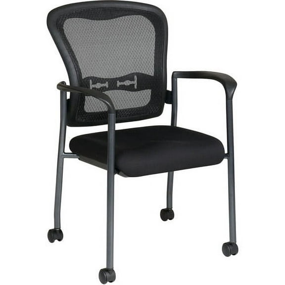 Office Star Pro Line II ProGrid Guest Reception Waiting Room Chair with Wheels, Titanium
