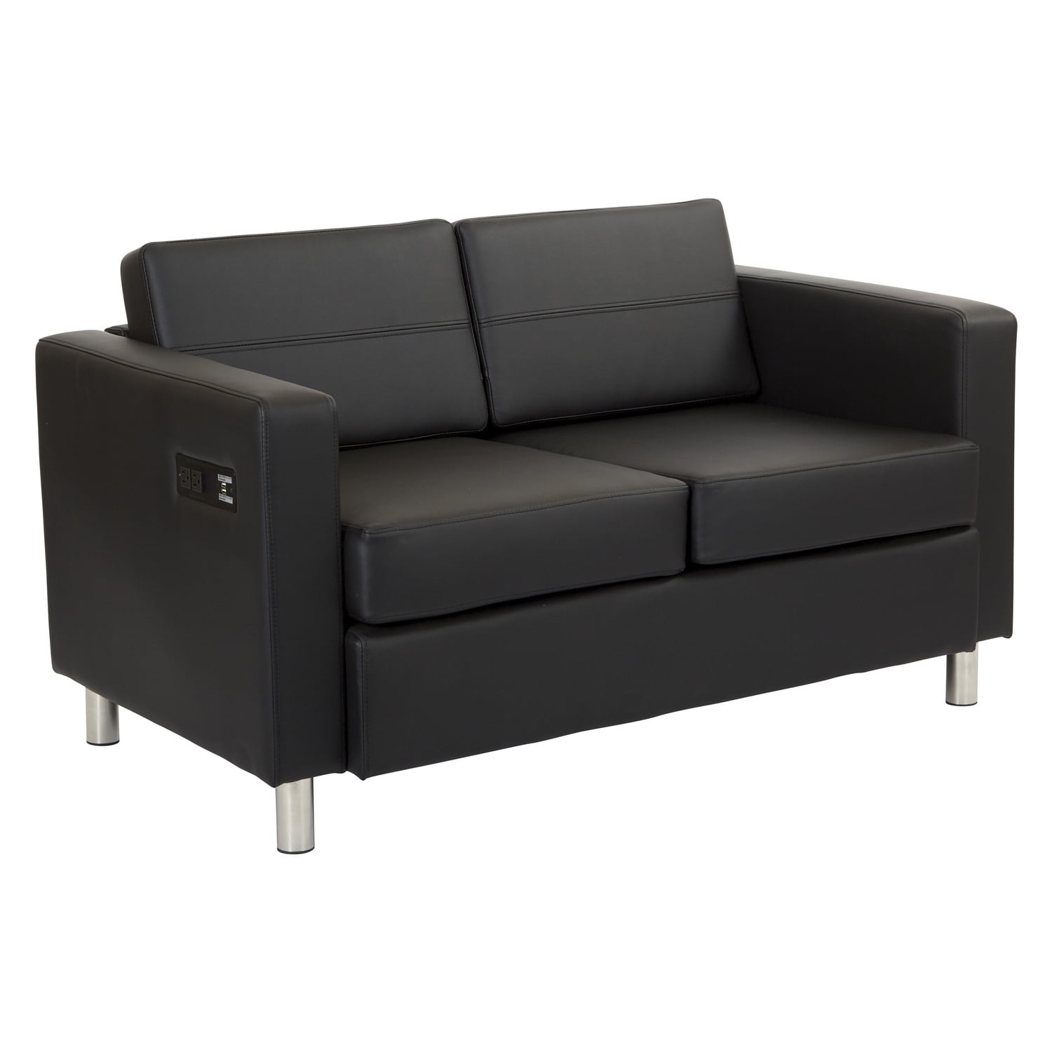Atlantic Modern Black Faux Leather Loveseat with Charging Station