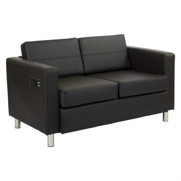 Office Star Products Atlantic Loveseat with Dual Charging Station in Dillon Black Fabric K/D