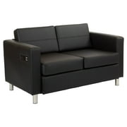 Office Star Products Atlantic Loveseat with Dual Charging Station in Dillon Black Fabric K/D