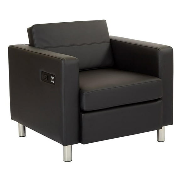 Office Star Products Atlantic chair with Single Charging Station in Dillon Black Fabric K/D