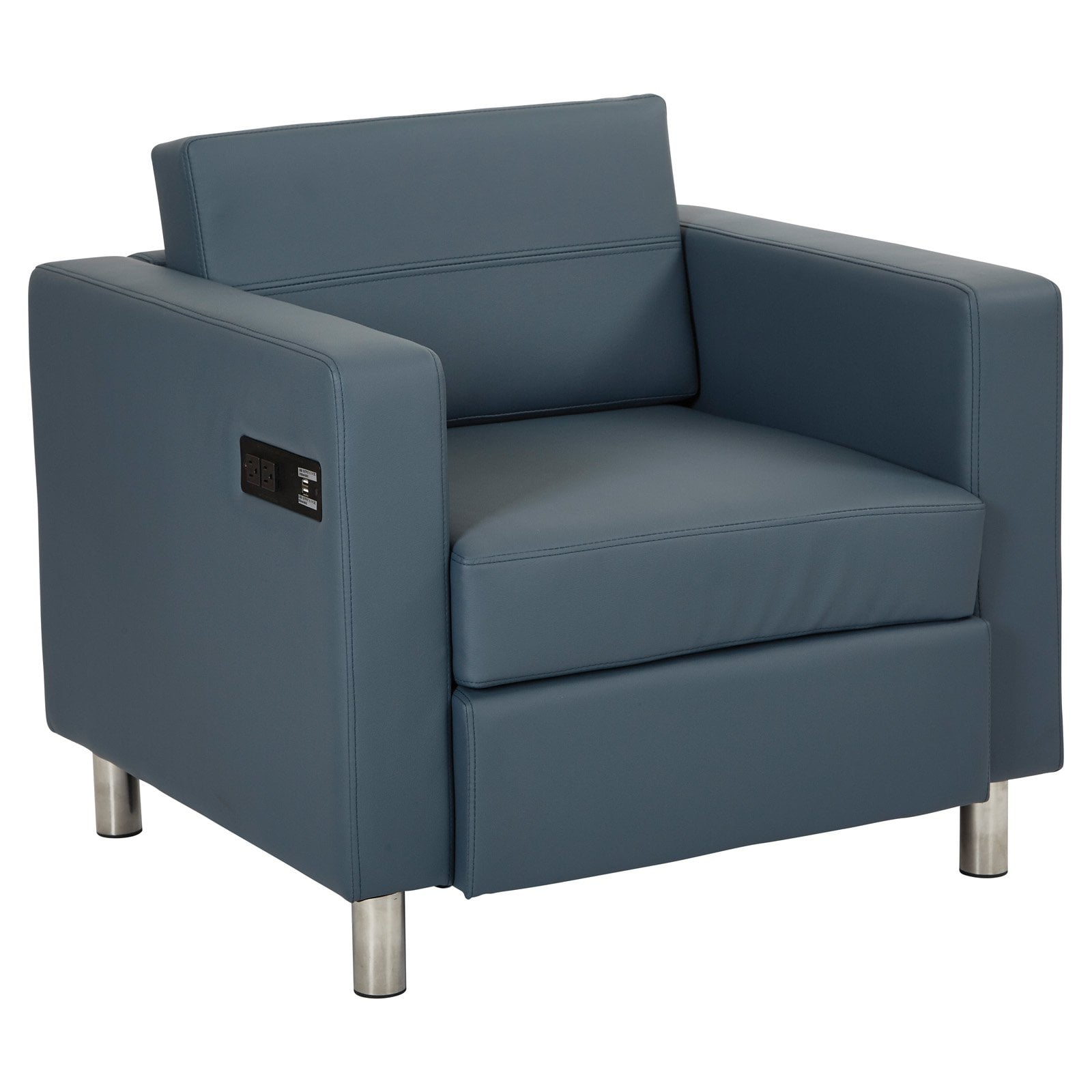 Futuristic Blue Faux Leather Accent Chair with Charging Station