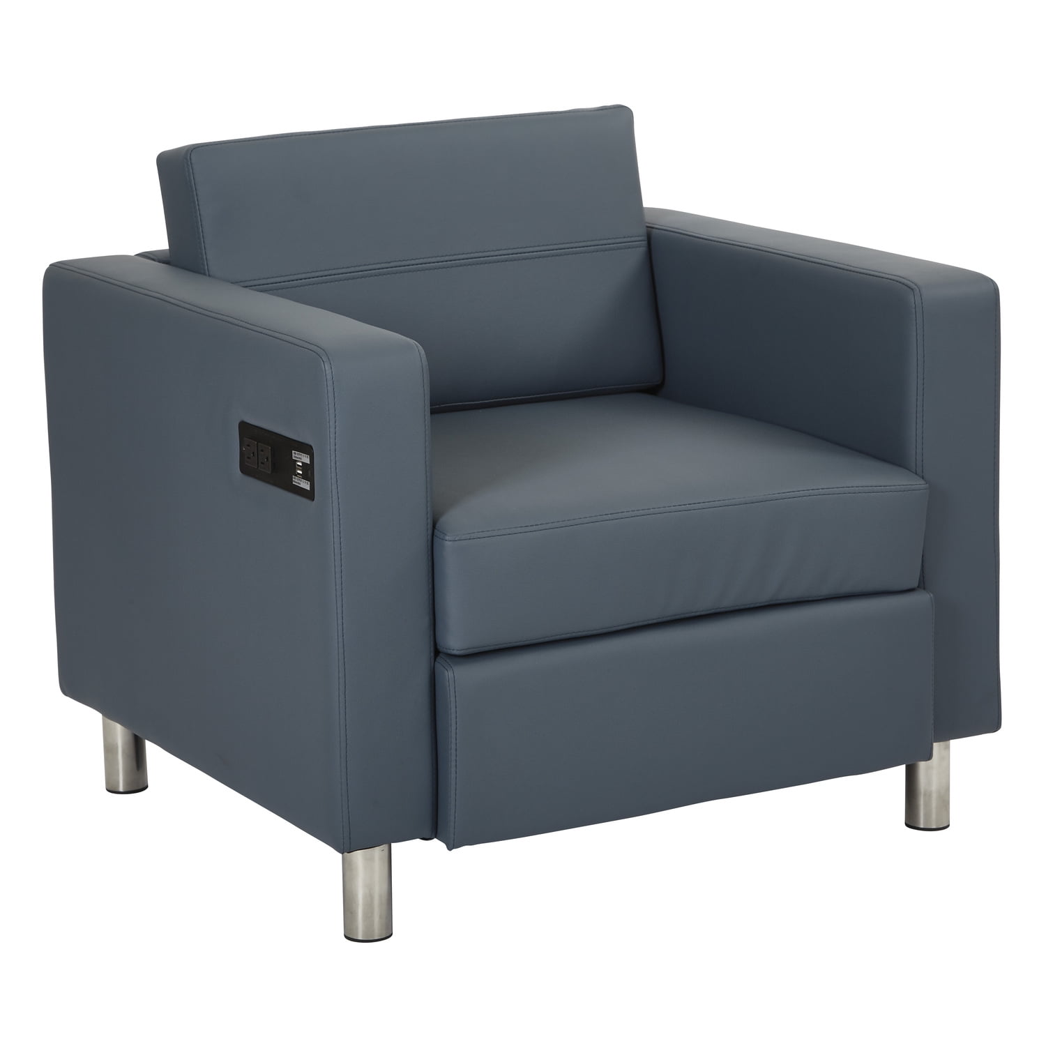 Futuristic Blue Faux Leather Accent Chair with Charging Station