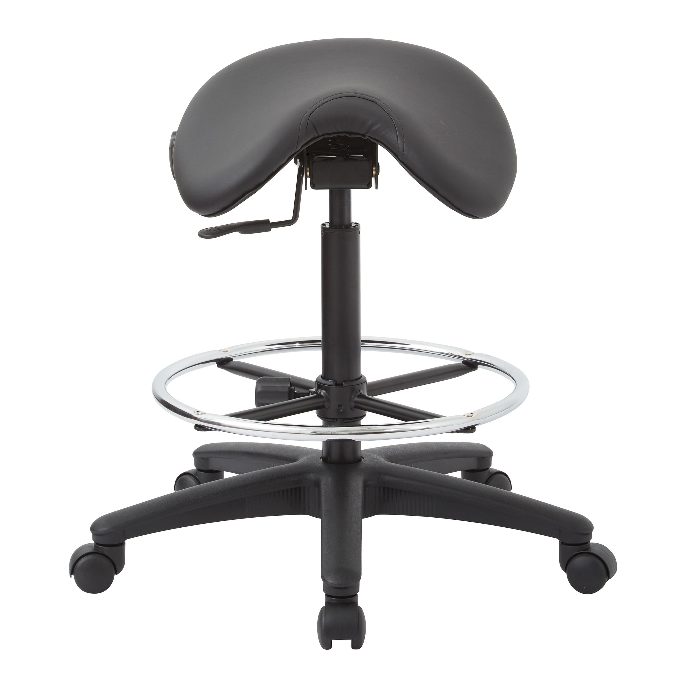 Dillon Black Leather and Vinyl Swivel Drafting Stool with Metal Base