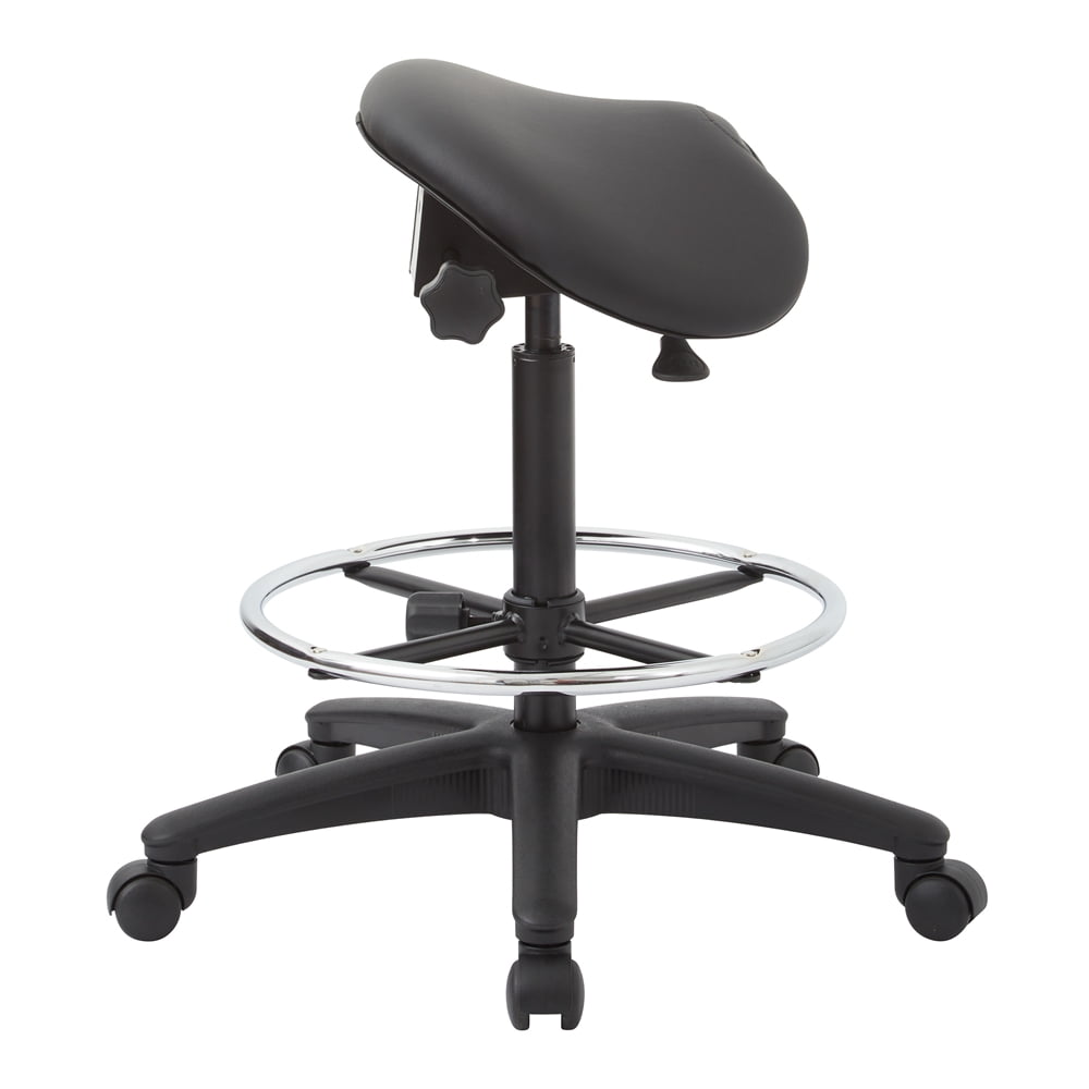 Dillon Black Leather and Vinyl Swivel Drafting Stool with Metal Base