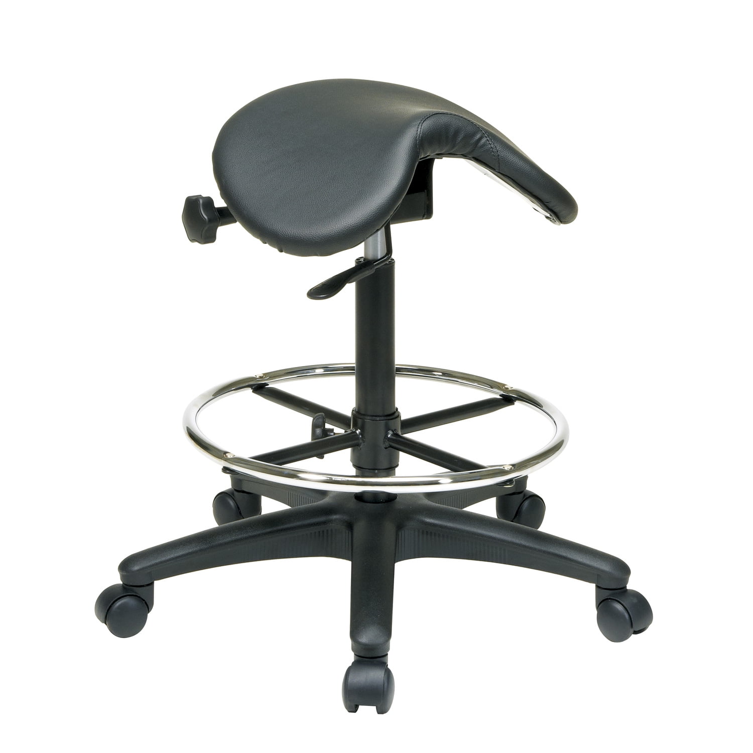 Black Vinyl High Back Swivel Drafting Stool with Metal Footrest