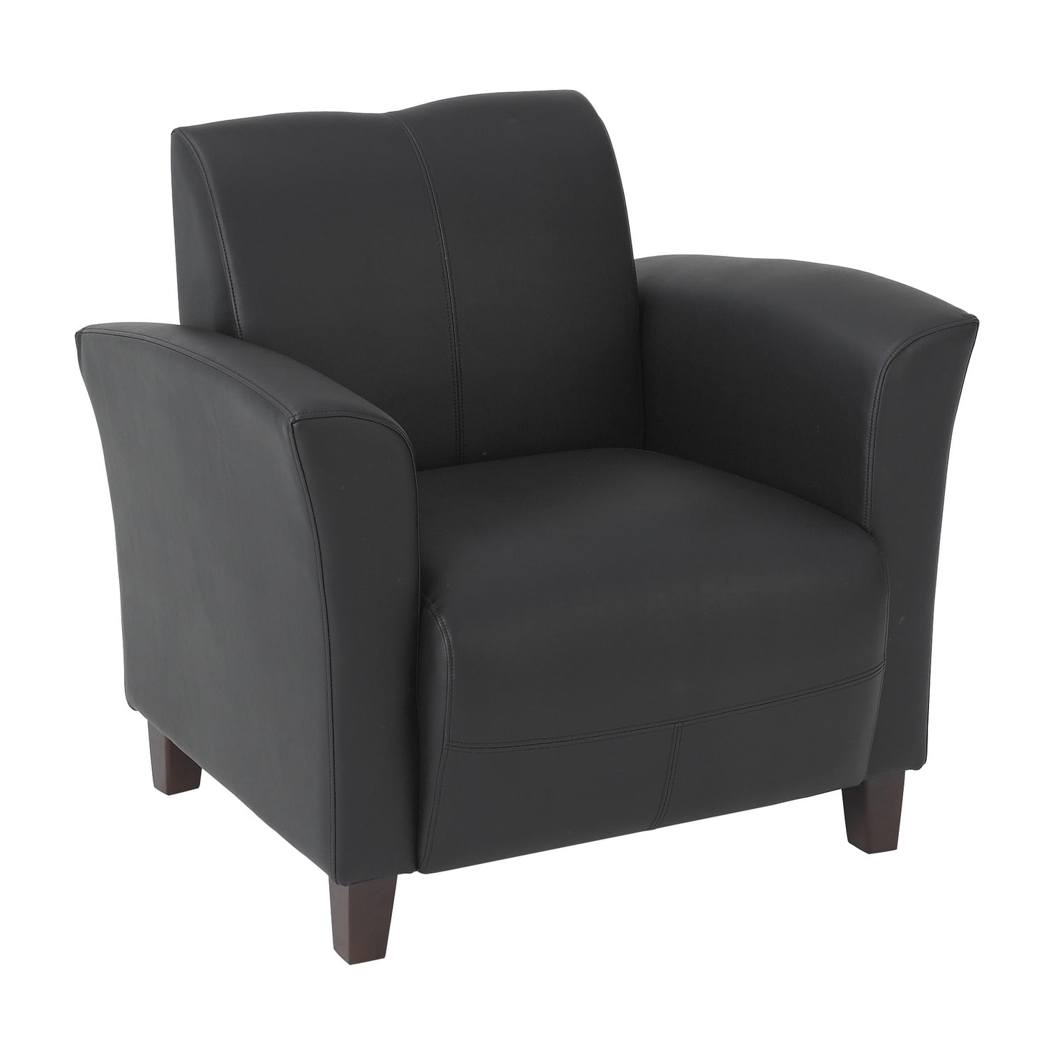 Black Faux Leather Club Chair with Cherry Wood Legs