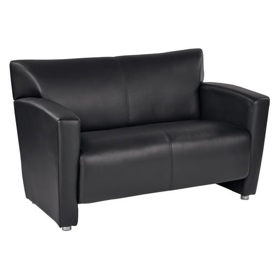 Office Star Products Black Faux Leather Loveseat with Silver finish Legs
