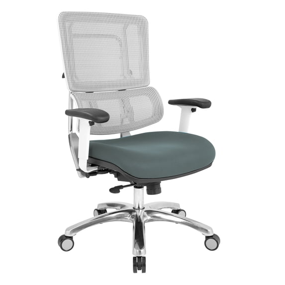 Office Star Products Breathable White Vertical Mesh Chair with Grey Mesh Seat and Polished Aluminum Base
