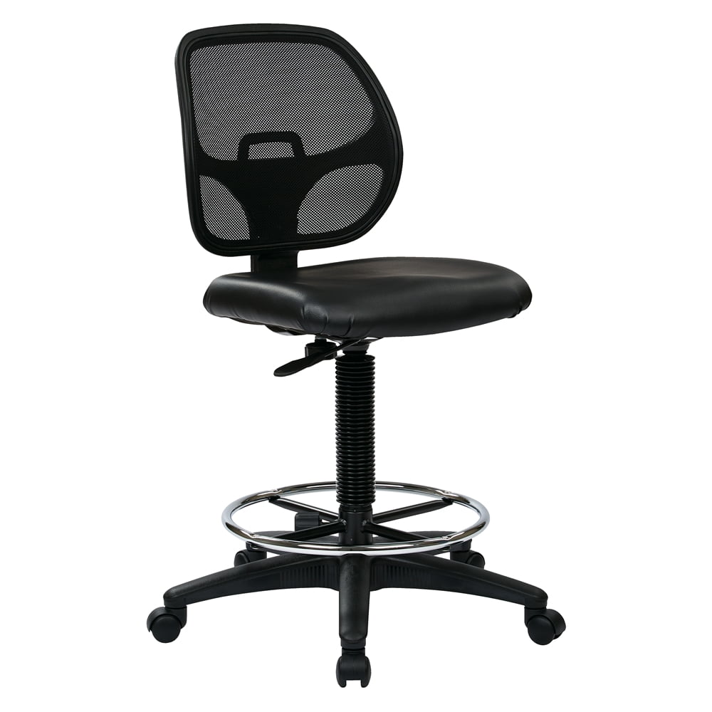 360 Swivel Black Mesh Drafting Chair with Vinyl Seat and Adjustable Footrest