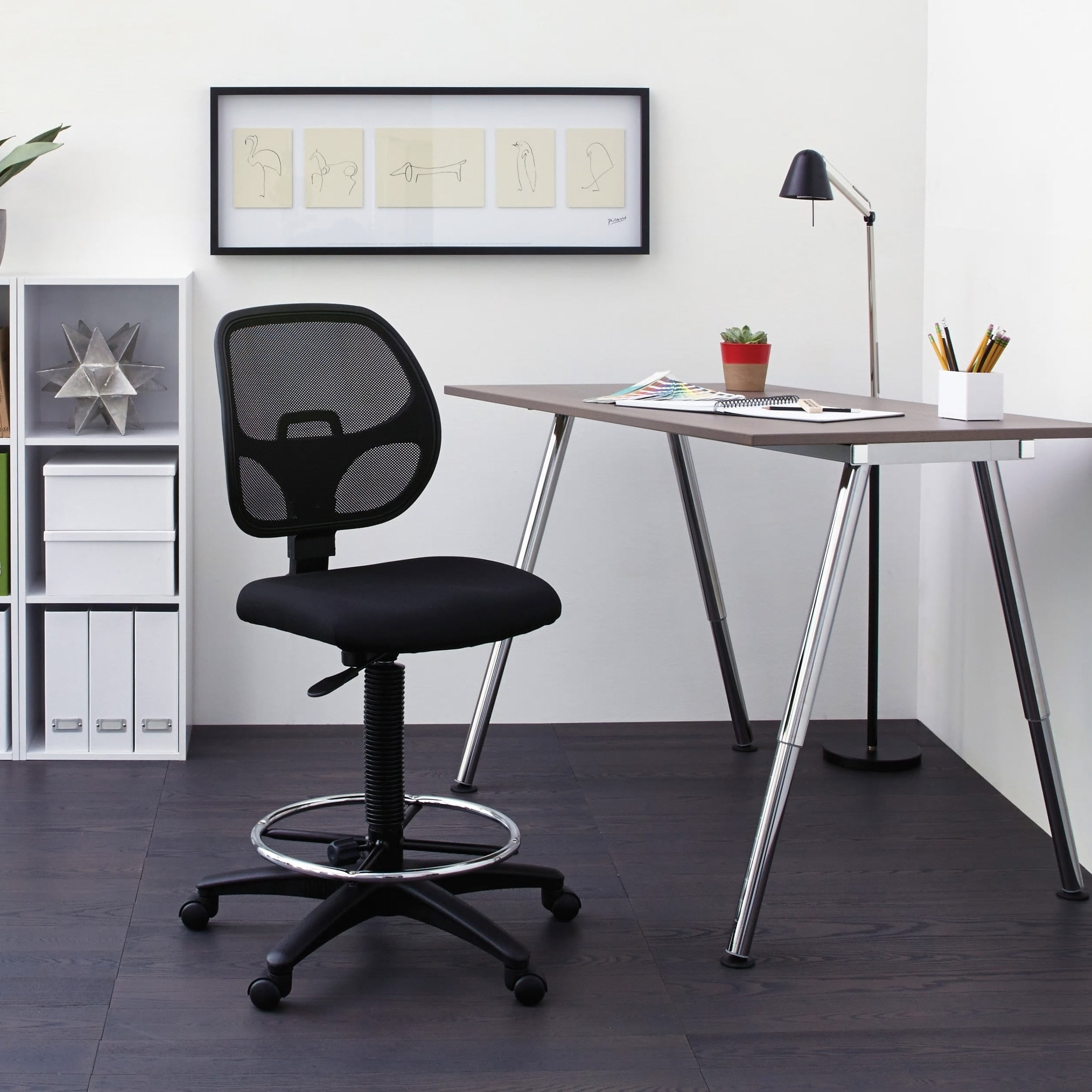 ErgoDraft Mesh & Leatherette 26" Black Drafting Chair with Adjustable Footring