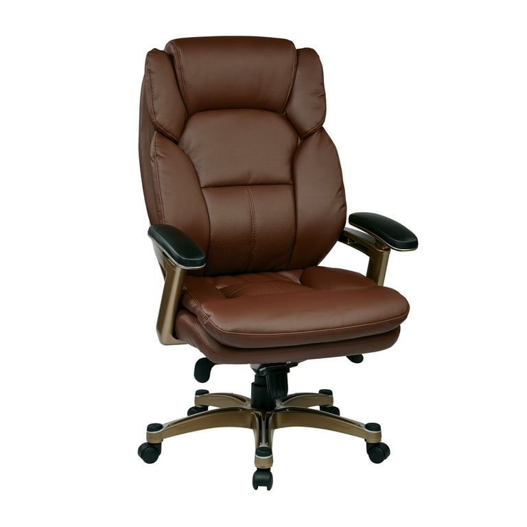Office Star Products Executive Bonded Leather Chair with PU Padded Arms and Coated Base Cocoa Wine