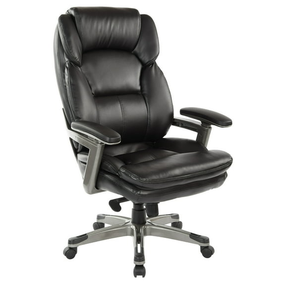Office Star Products Executive Bonded Leather Chair with PU Padded Arms and Coated Base (Titanium/Black)