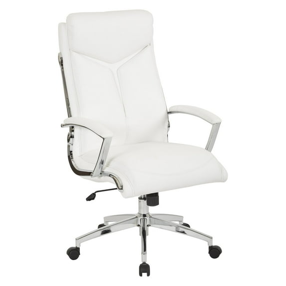 Office Star Products Executive Faux Leather High Back Chair with Padded Arms and Chrome Finish Base
