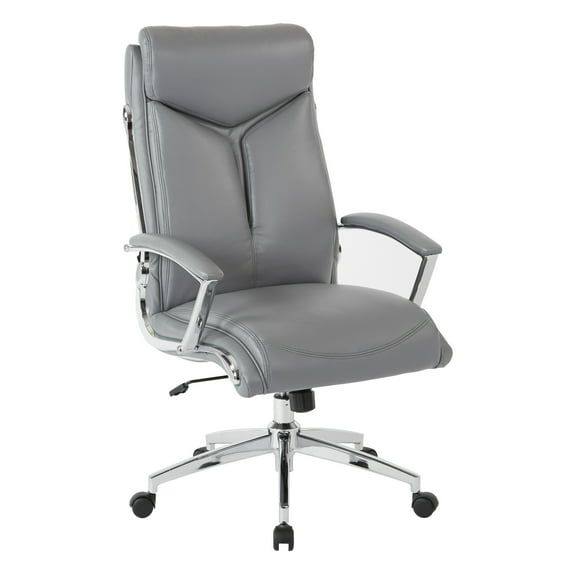 Office Star Products Executive Faux Leather High Back Chair with Padded Arms and Chrome Finish Base