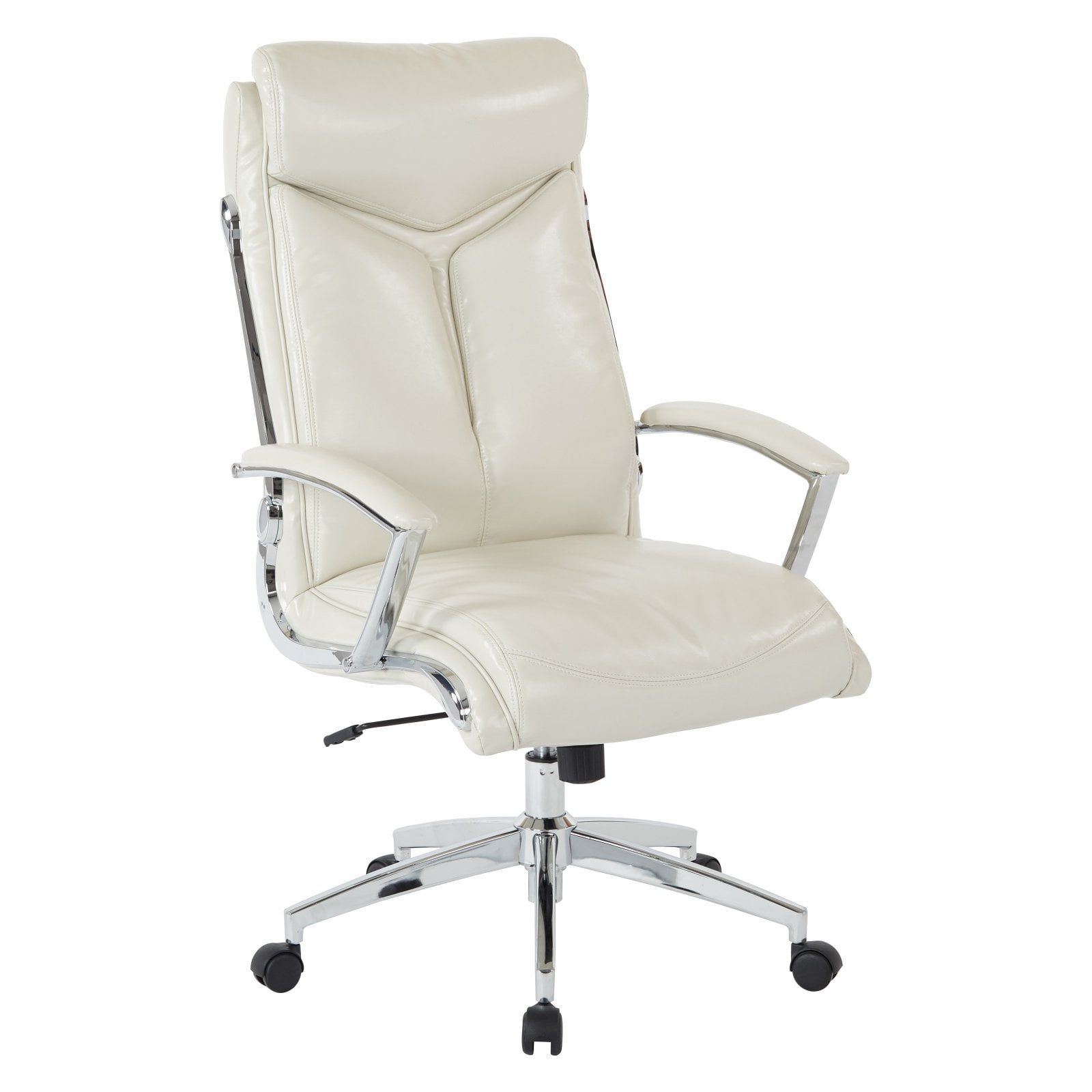 Cream Faux Leather High Back Executive Office Chair with Chrome Base