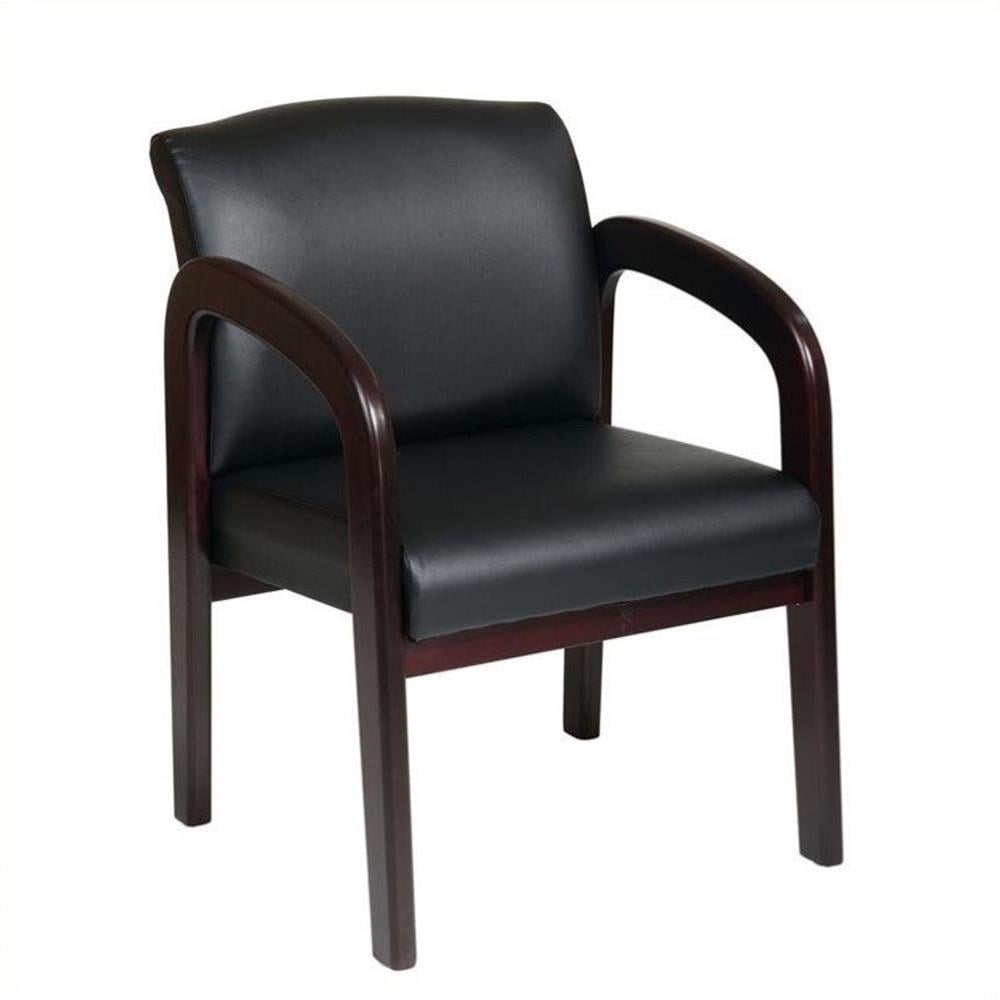Mahogany Finish Black Faux Leather Visitor Chair