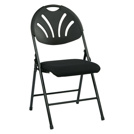 Office Star Products Folding Chair with Black Plastic Fan Back and Fabric Seat with Black Frame (4-Pack)