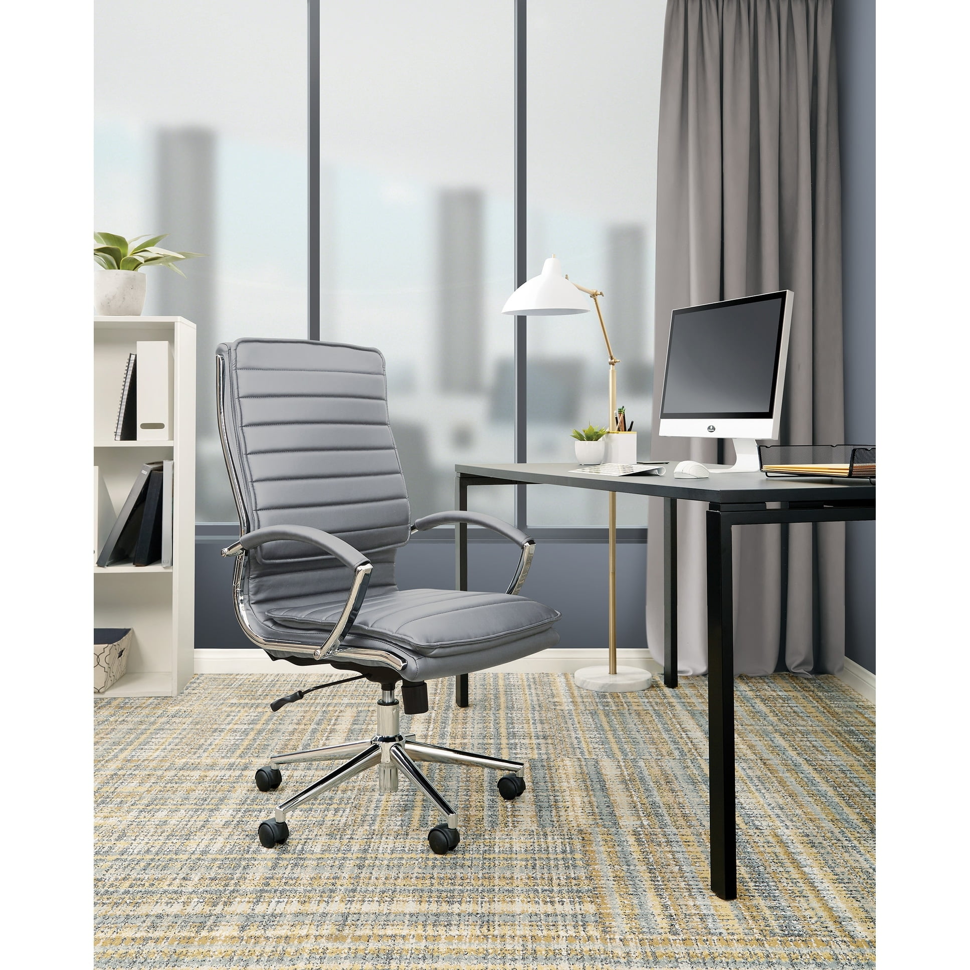 Charcoal High Back Executive Leather Swivel Chair with Metal Accents