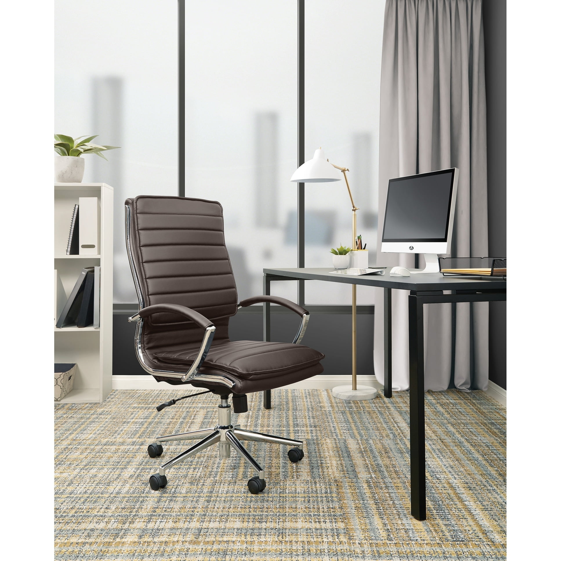 Espresso High Back Leather Executive Swivel Chair with Metal Base