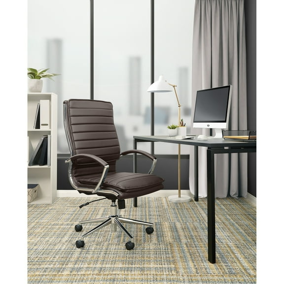 Office Star Products High Back Manager's Faux Leather Chair in Espresso with Chrome Base