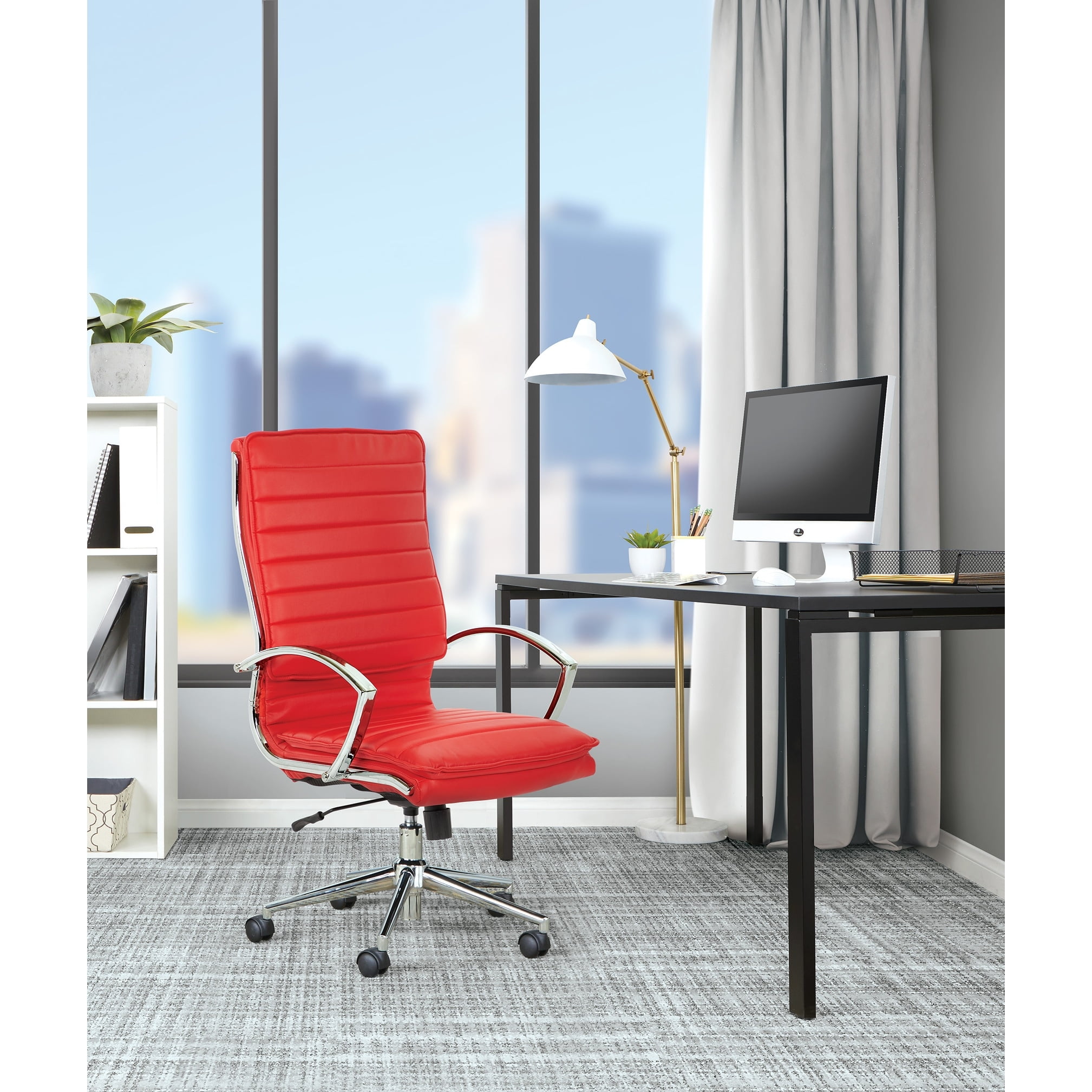 Executive High Back Red Leather Swivel Chair with Metal Base