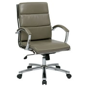 Office Star Products Mid Back Executive Smoke Faux Leather Chair with Polished Aluminum Finish Padded Arms and Base