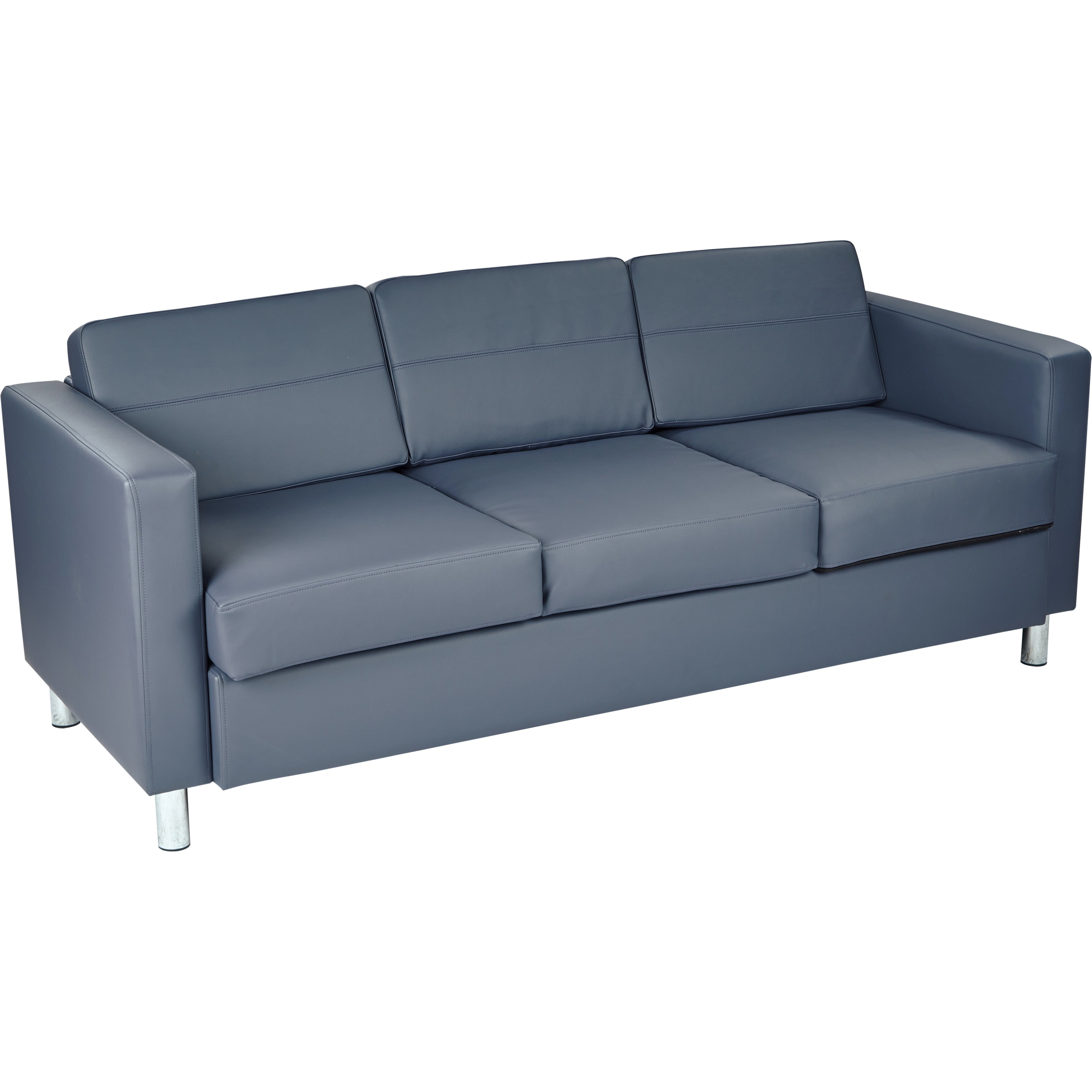 Office Star Products Pacific Dillon Blue Vinyl Sofa Couch with Box Spring Seats and Silver Color
