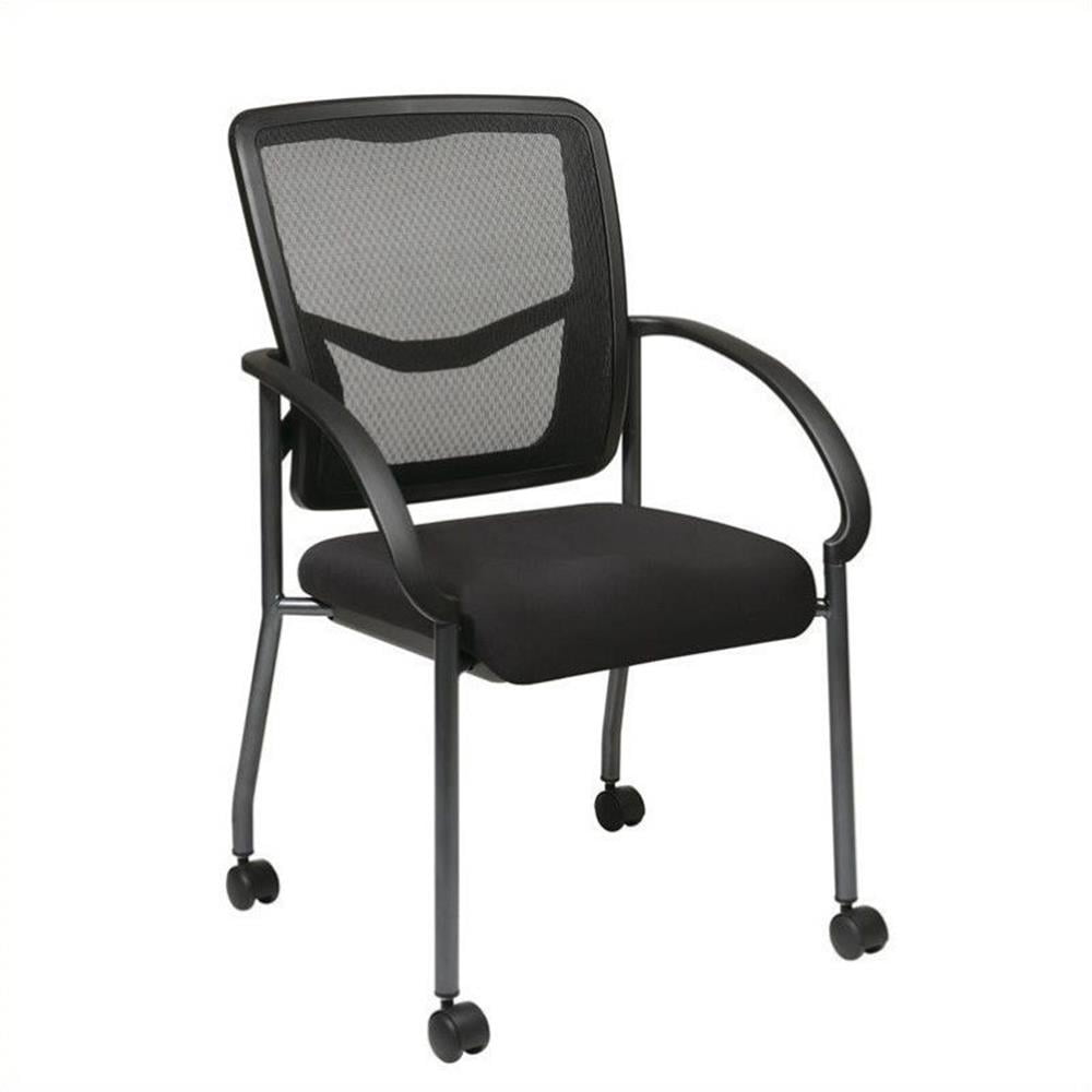ProGrid Black Mesh Fabric Reception Chair with Fixed Metal Arms