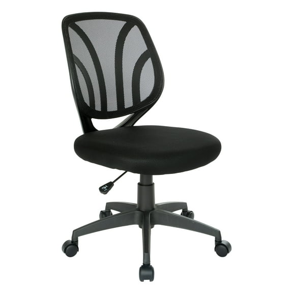 Office Star Products Screen Back Armless Task Chair with Black Mesh and Dual Wheel Carpet Casters