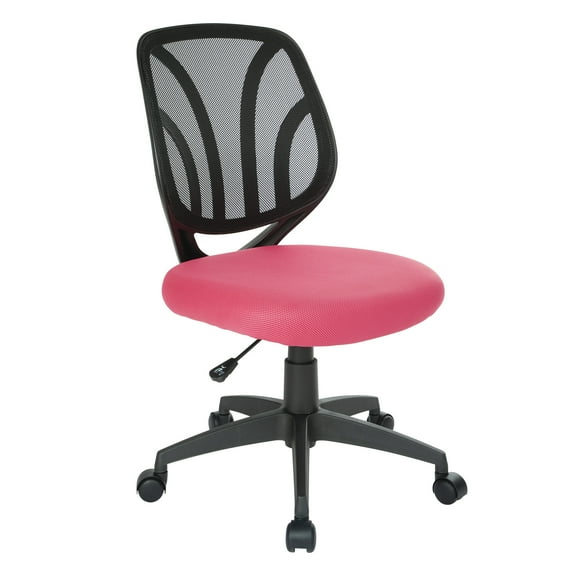 Office Star Products Screen Back Armless Task Chair with Pink Mesh and Dual Wheel Carpet Casters