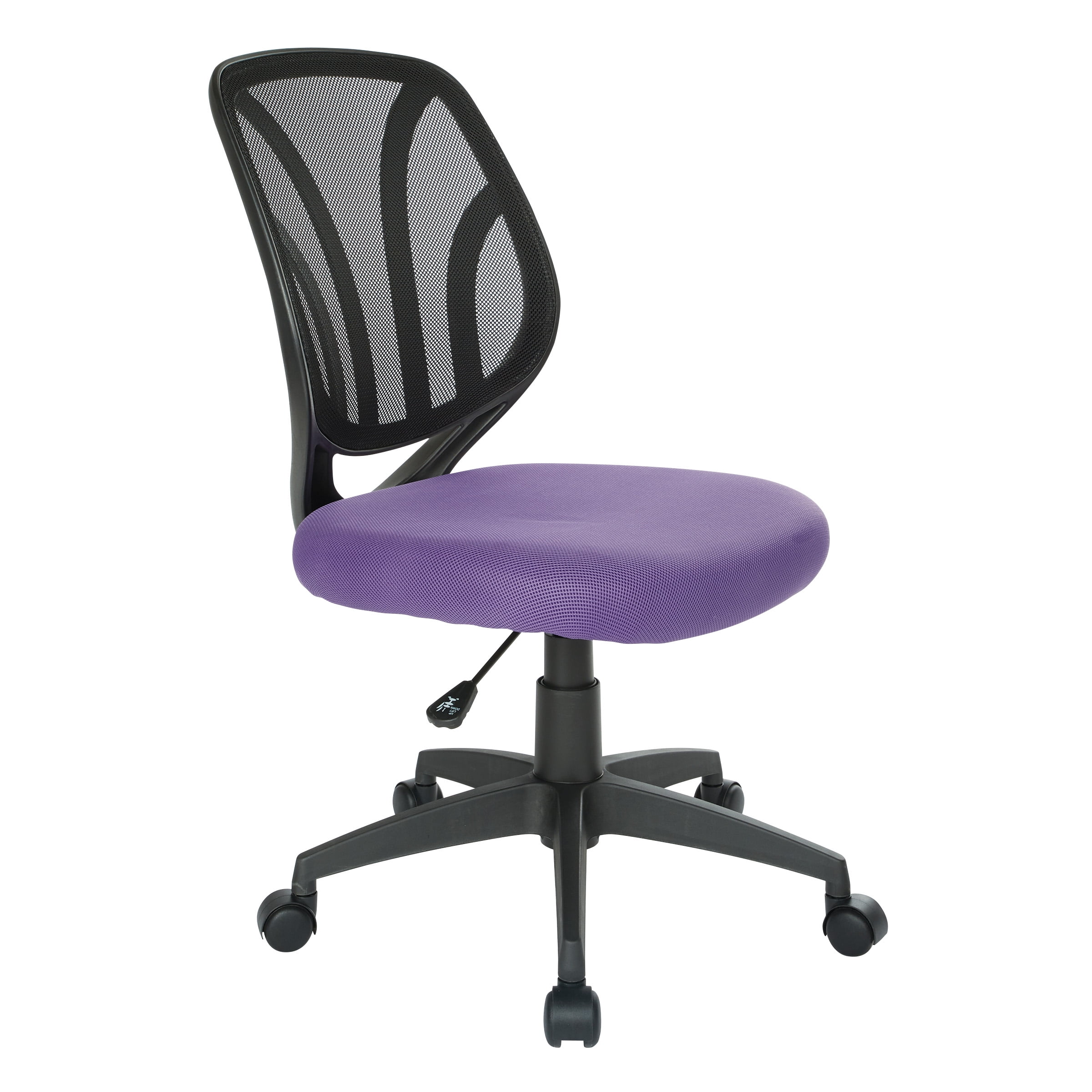 Purple Mesh Armless Swivel Task Chair with Lumbar Support