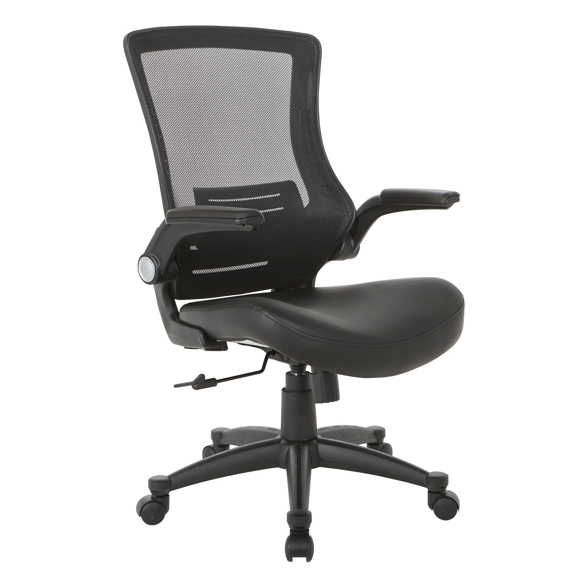 Black Faux Leather Executive Swivel Office Chair with Mesh Back