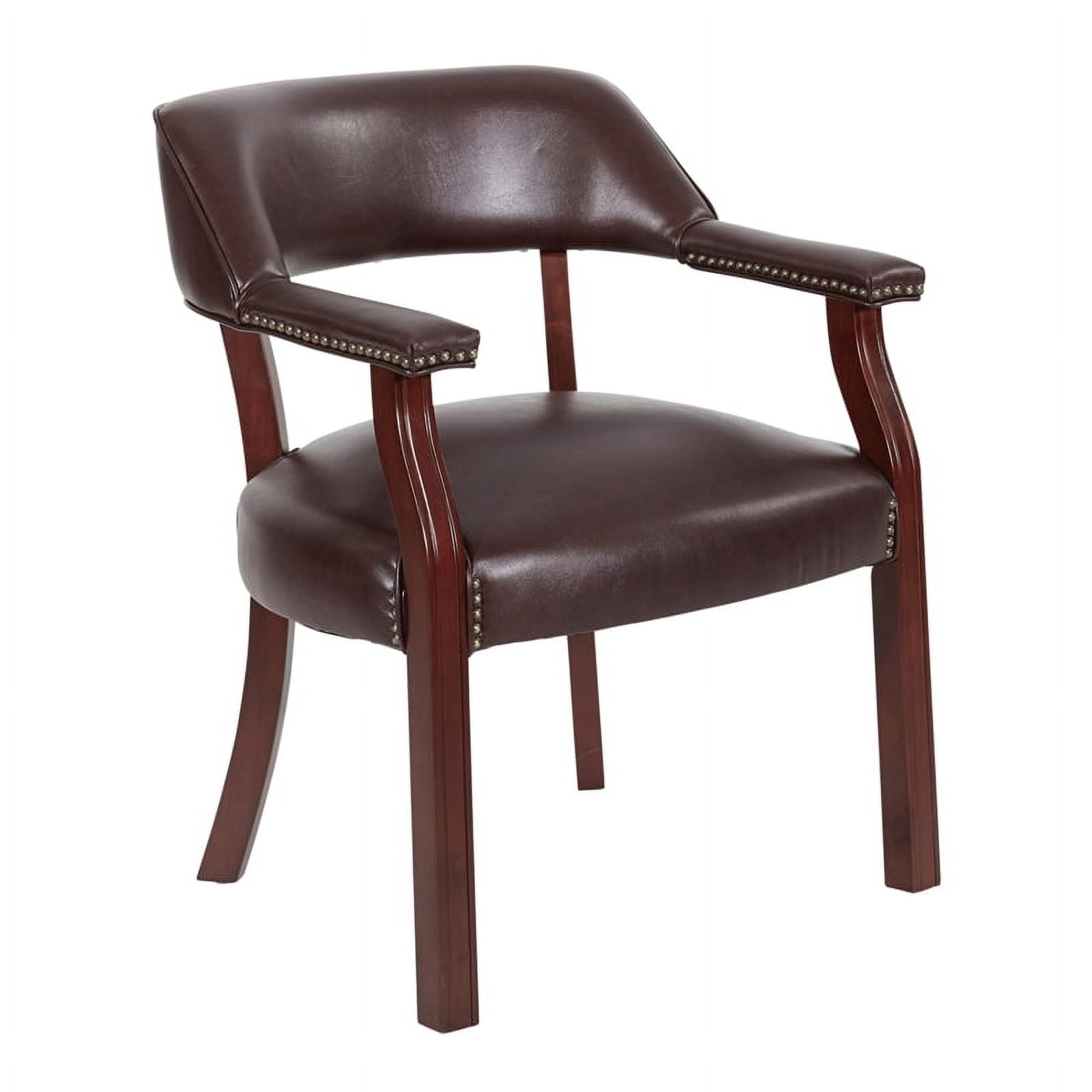Jamestown Oxblood Vinyl Traditional Guest Chair with Mahogany Wood
